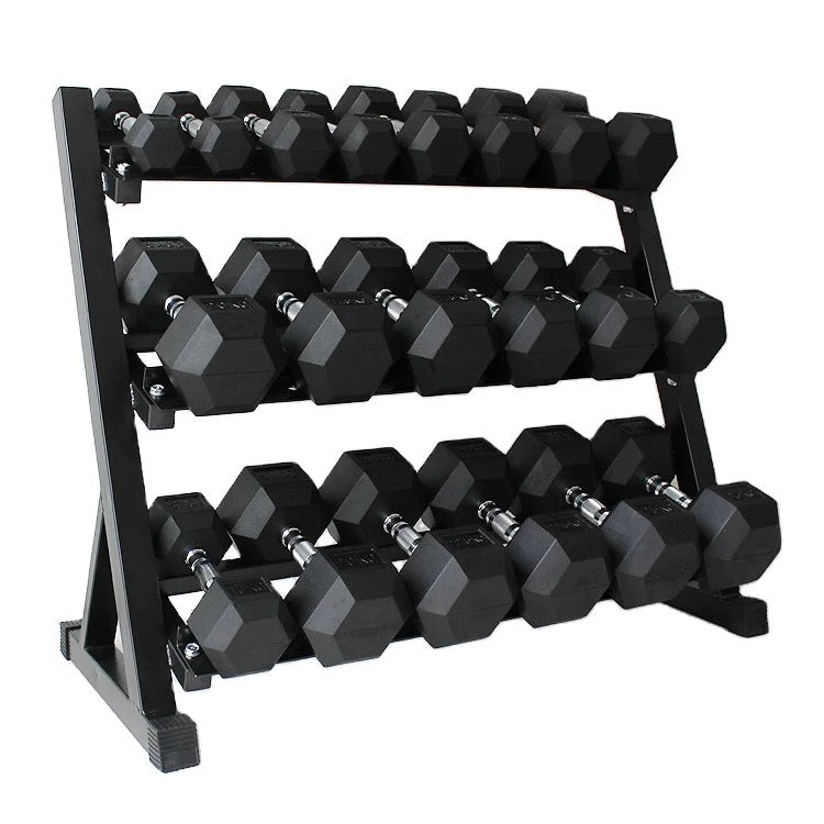 Flash Rubber Hex Dumbbell Set with Weight Rack 5 50 lbs